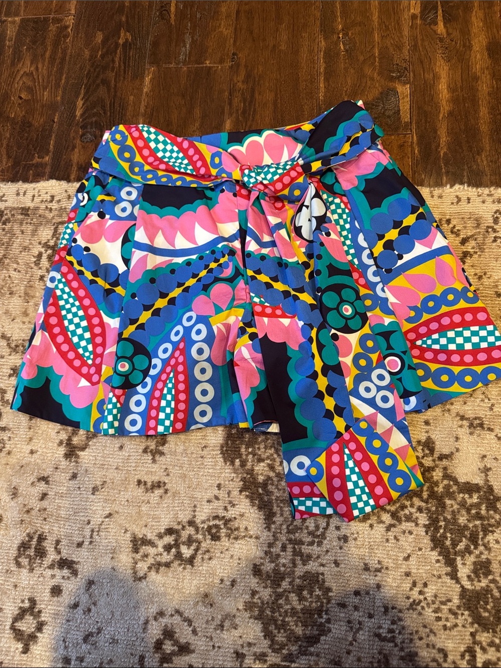 J. Crew Multicolor Geometric Print Circle Shorts with Tie